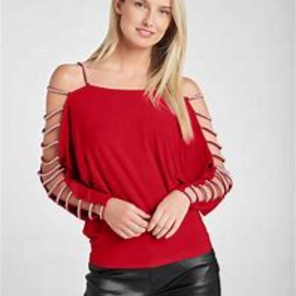 VENUS Top women Large RED Rhinestone Sleeve new with tags - Picture 3 of 4